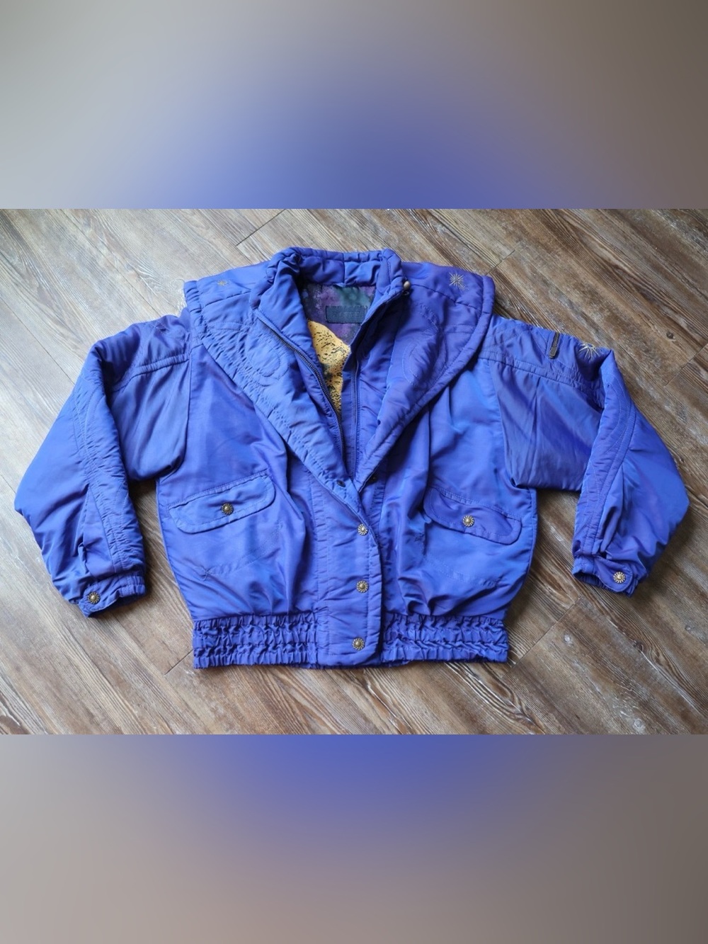 Vintage 90s Roffe Retro Blue Cosmic Space Ski Jacket Womens Size 10 Made in USA